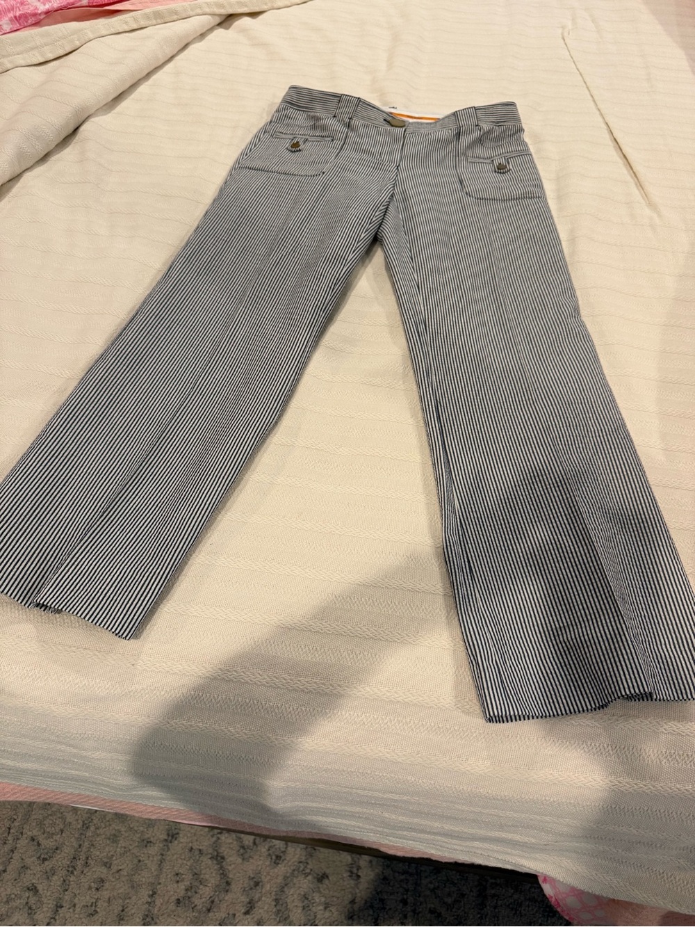Tory Burch Navy & White  seersucker Striped Pants